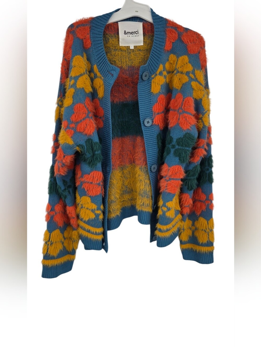 %Merci Floral Fuzzy Cardigan Large